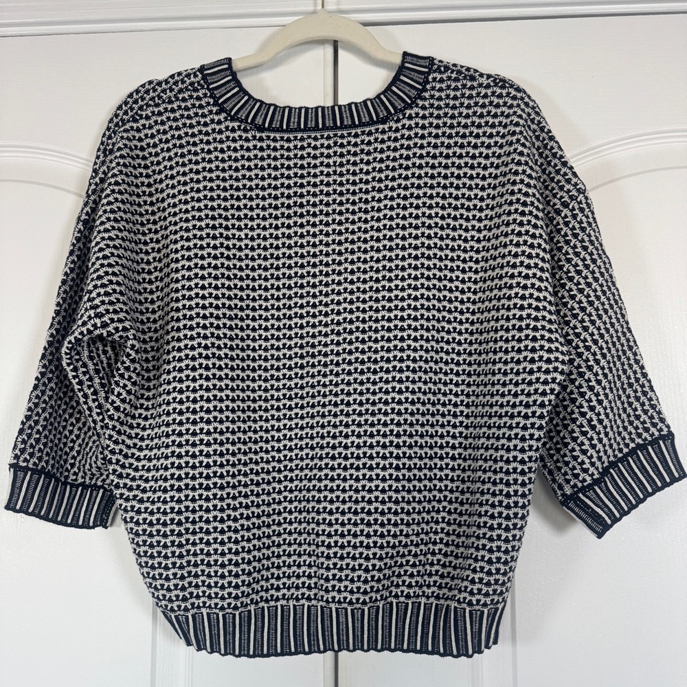 NWT NIC+ZOE Easy Tuck Stitch Pullover Sweater Split Neck Blue Size Medium - Picture 4 of 10